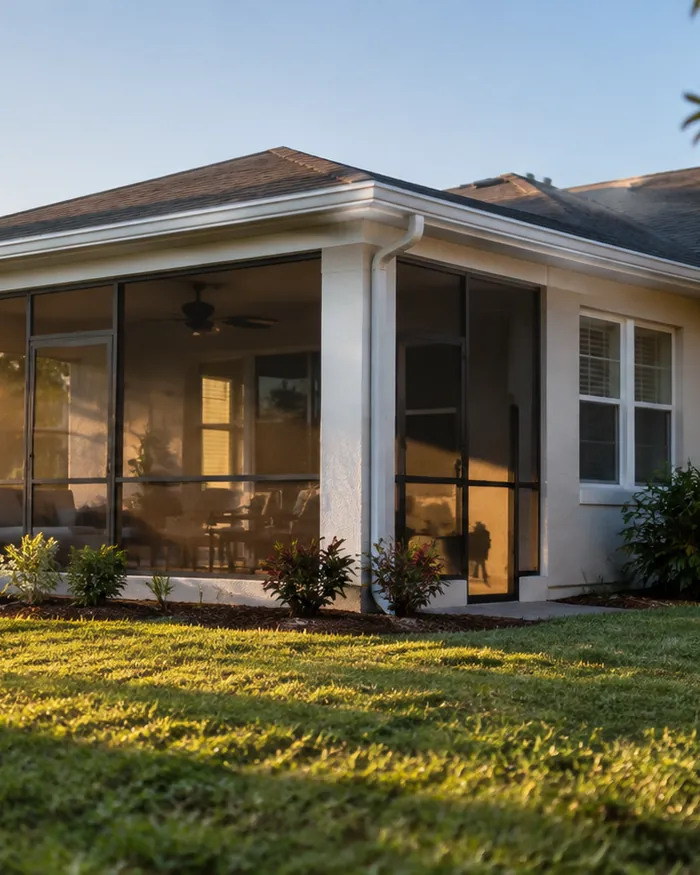 A finished room addition on the back of a one story house with the new roof tied in